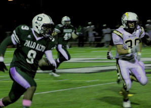 B.J. Boyd runs down field against the Wilcox Chargers. Boyd ran all over the field, picking up three touchdowns on the night.
