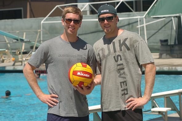 Matt (left) and Brandon (right) Johnson played water polo at Gunn High School and now coach at rival schools in Palo Alto and at Shoreline Water Polo Club, which they started. 