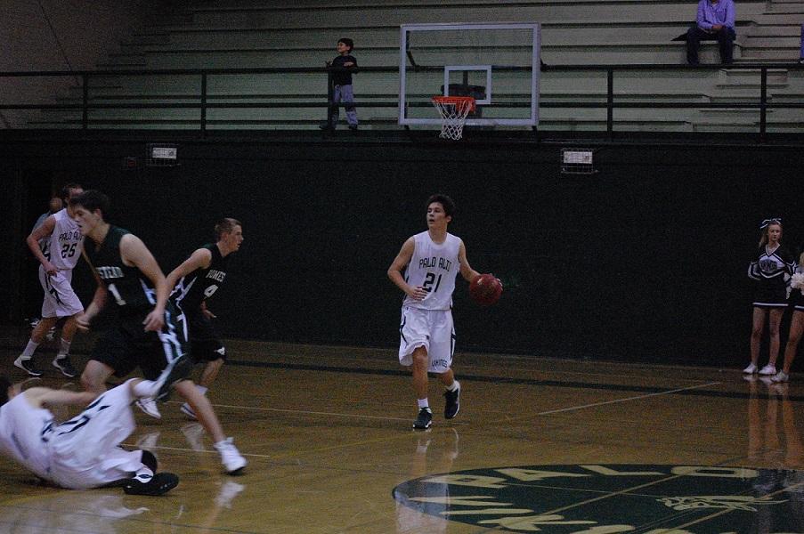 Kevin Mullin (15) prepares to take the ball down the court. Mullin had four three-pointers during the game. 