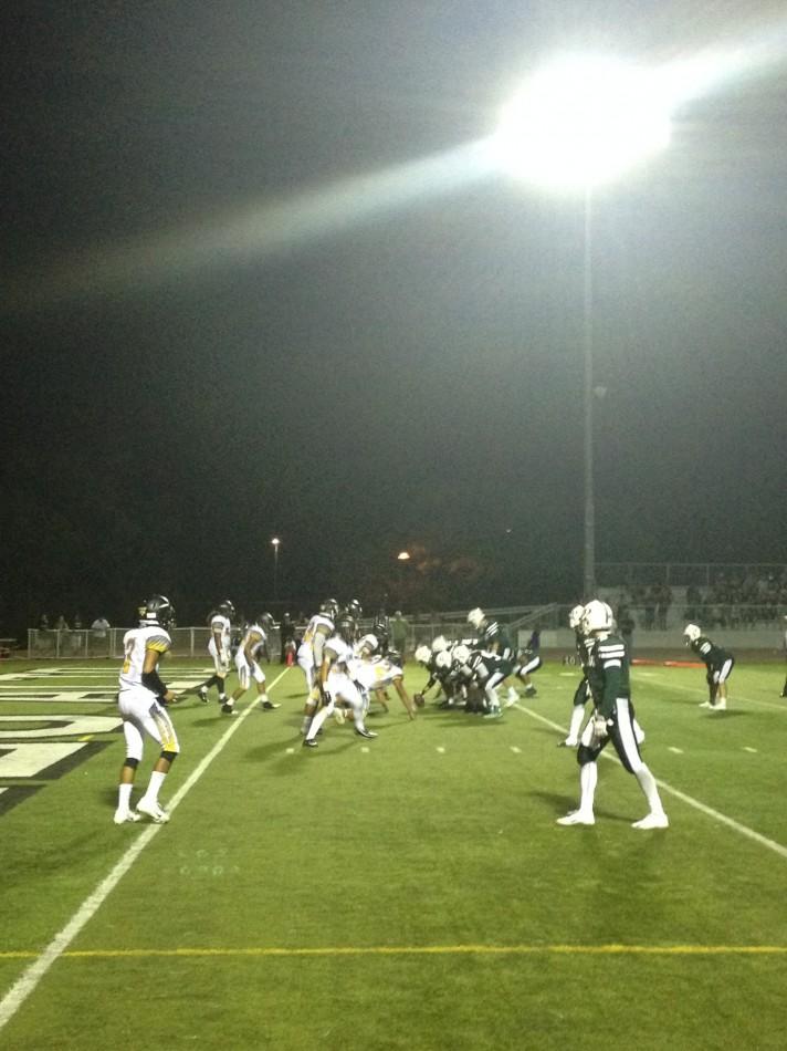 Paly lines up for a two-point conversion late in the fourth quarter. The Vikings failed to gain the two points and lost by one point against the Wilcox Chargers.