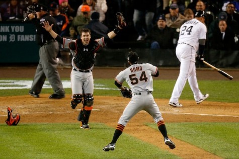Sergio Romo closes out the Giants' second World Series win by striking out the best hitter in baseball, Miguel Cabrera.