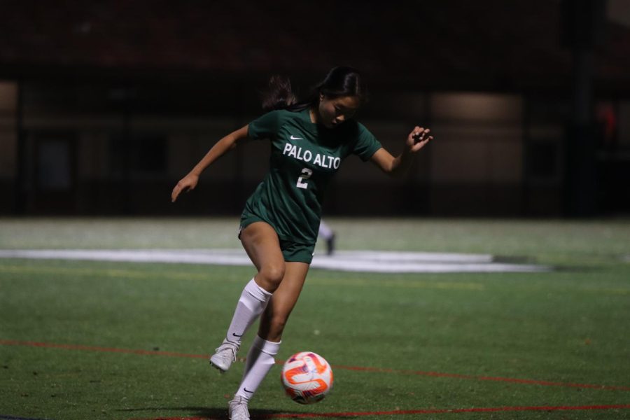 Sophomore Claire Cho dribbles the ball. Photo by Grace Gormley.
